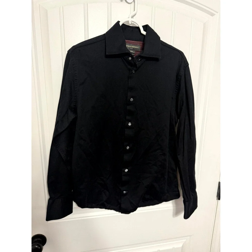 Banana Republic Button Down Shirt Mens L Black Long Sleeve Cotton Textured